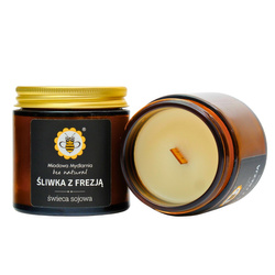 MIODOWA MYDLARNIA Świeca z wosku sojowego ŚLIWKA Z FREZJĄ, 120 ml
